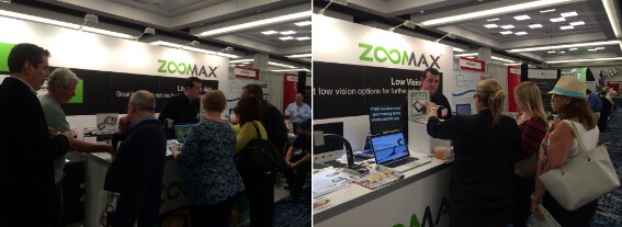 CSUN 2015 visitors using Zoomax low vision products video magnifiers