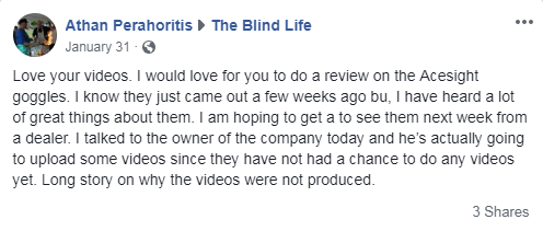 Facebook Message About Acesight