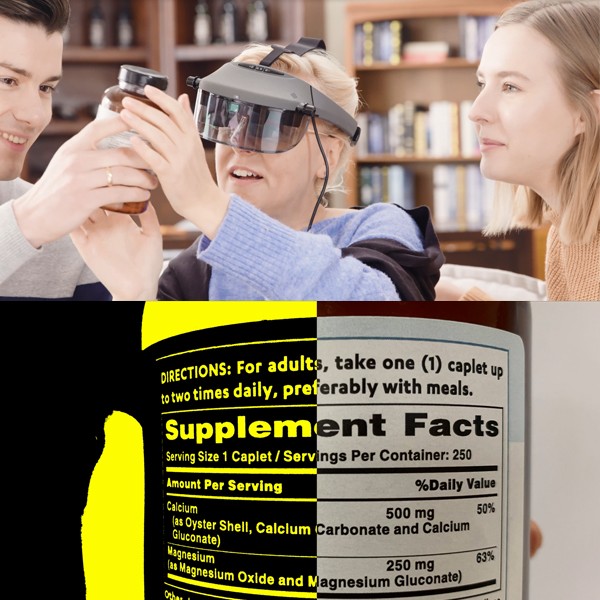 Looking At Pill Bottle With Electronic Glasses Acesight In High Contrast Colors